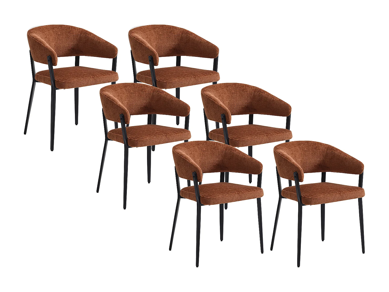 Lot de 6 chaises avec accoudoirs en tissu et métal noir - Terracotta - AVRELA