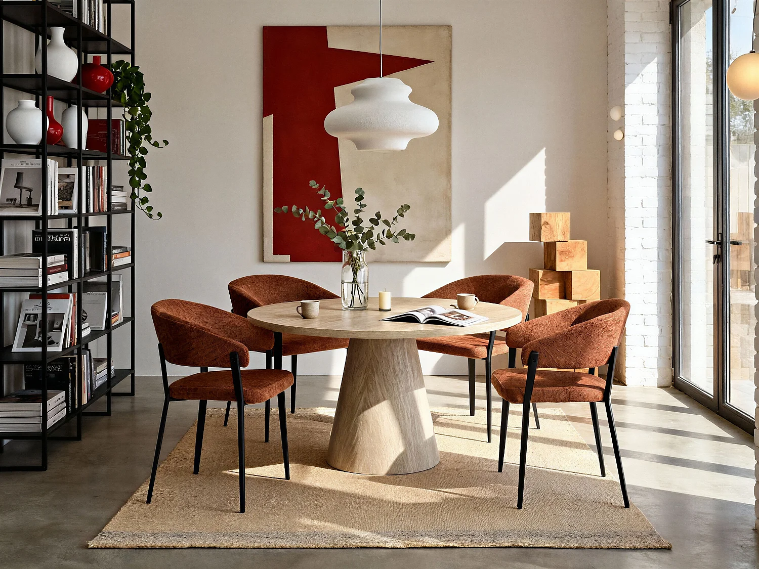 Lot de 6 chaises avec accoudoirs en tissu et métal noir - Terracotta - AVRELA