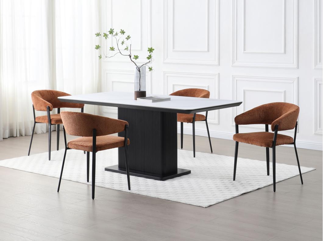 Lot de 6 chaises avec accoudoirs en tissu et métal noir - Terracotta - AVRELA