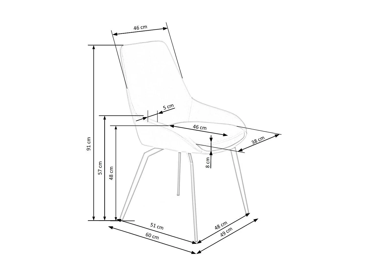 Sedia K478 /Tessuto-Velluto/Nero&Bianco