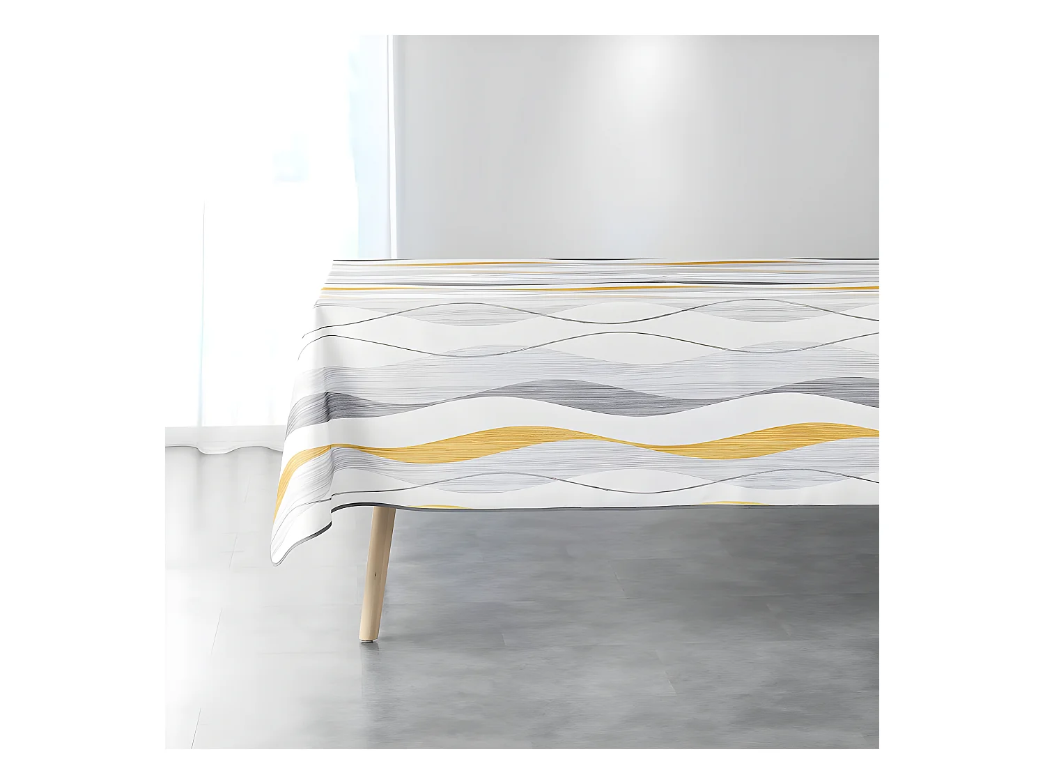 Nappe Imprimée "Ondulys" 150x240cm Blanc & Jaune