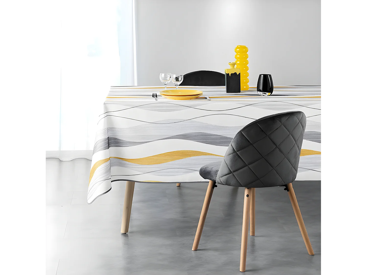 Nappe Imprimée "Ondulys" 150x240cm Jaune