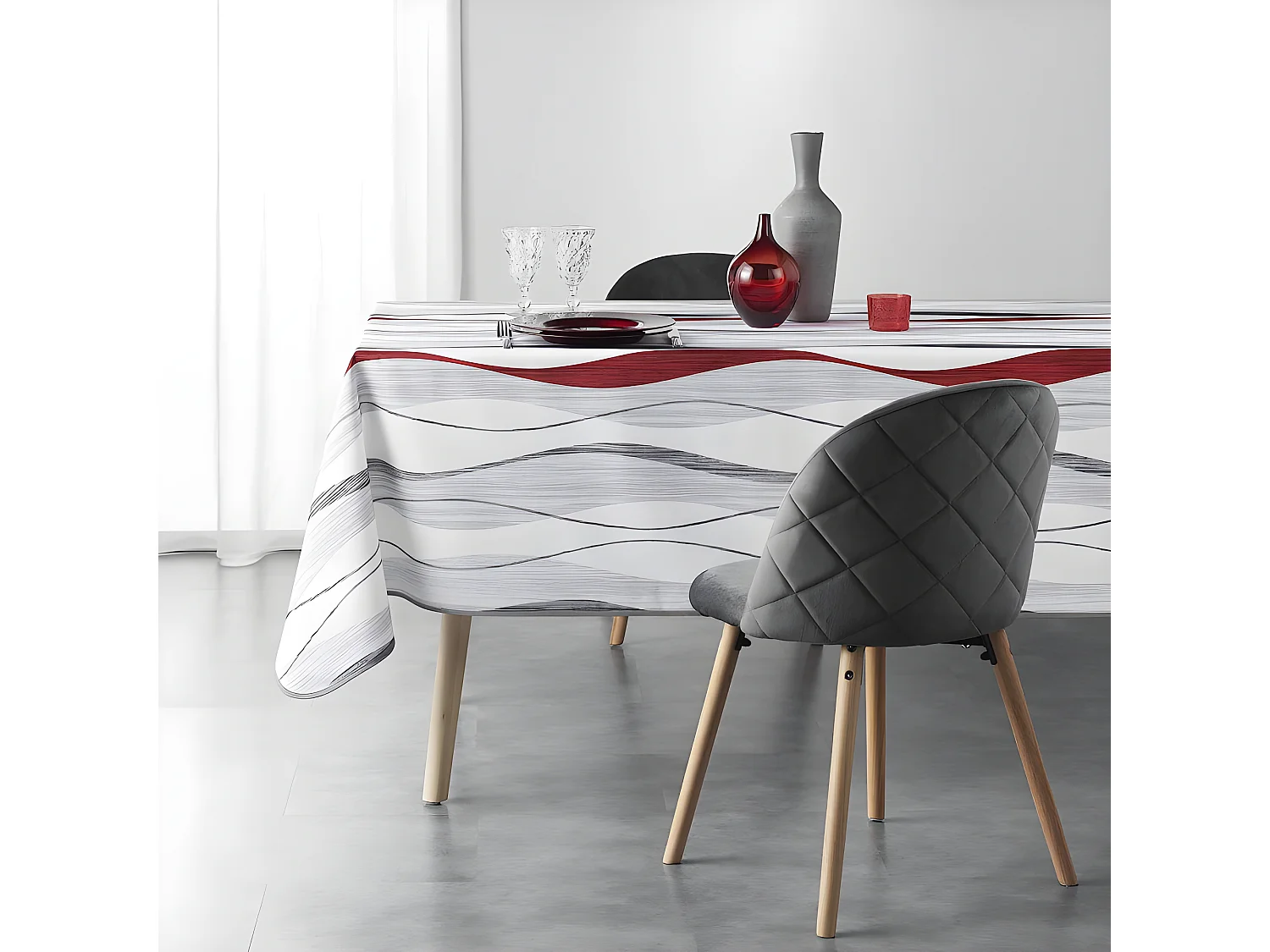 Nappe Imprimée "Ondulys" 150x240cm Rouge