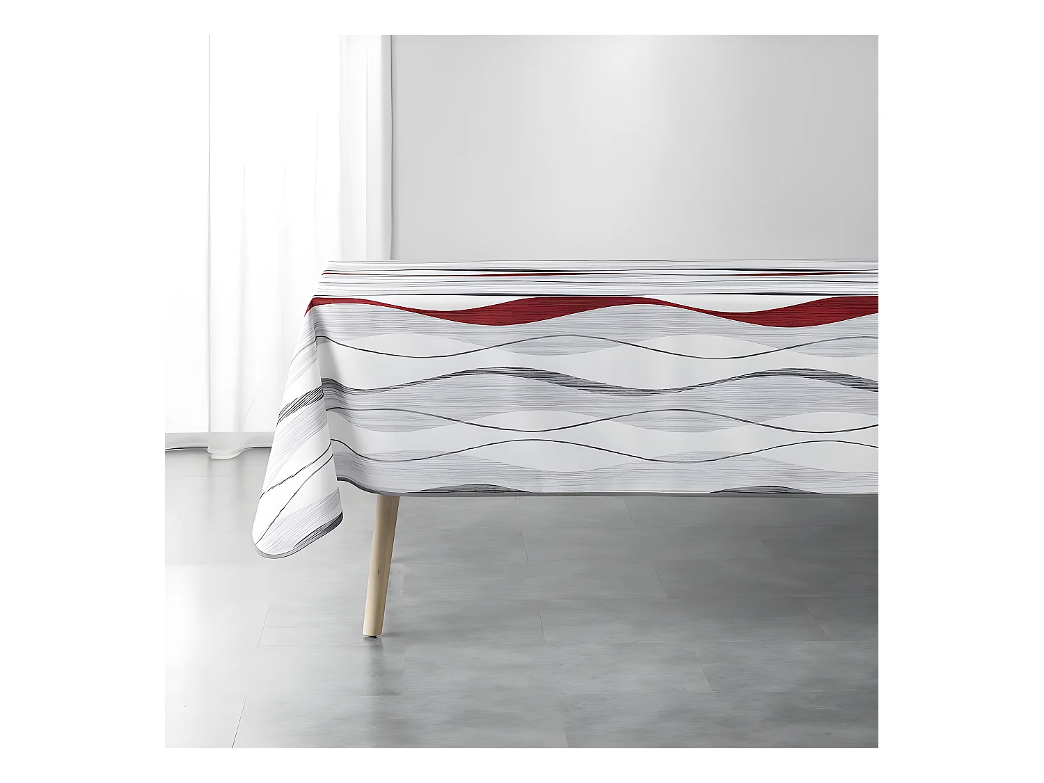 Nappe Imprimée "Ondulys" 150x240cm Blanc & Rouge