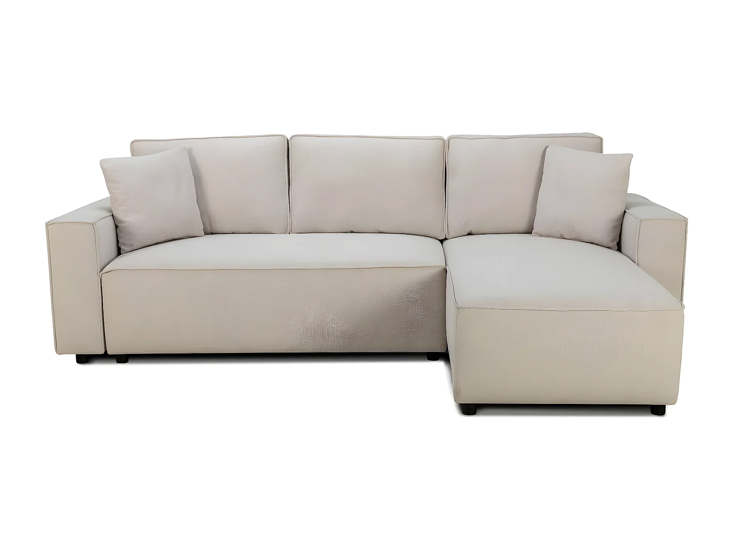 Canapé d'angle réversible convertible 4 places en tissu beige - Théa