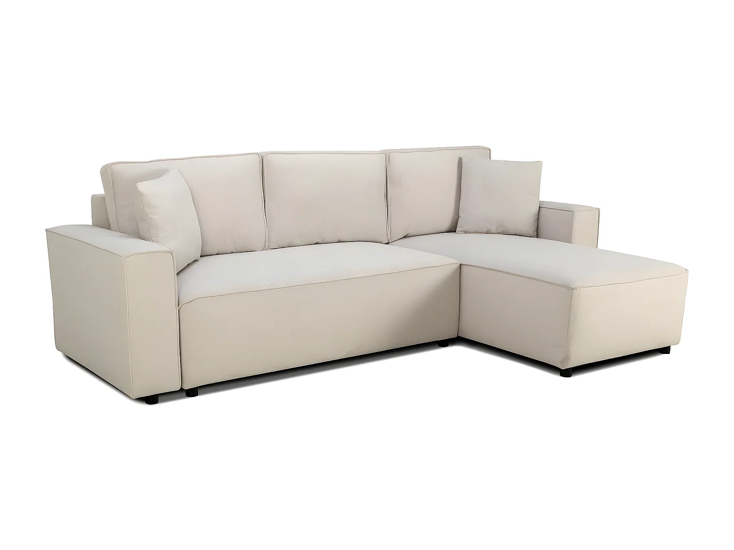 Canapé d'angle réversible convertible 4 places en tissu beige - Théa