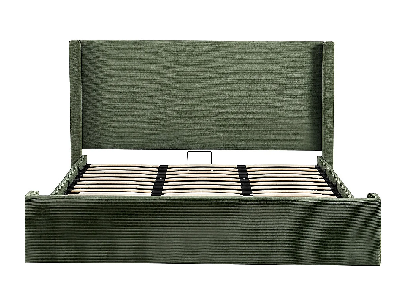 Lit adulte 140x190 cm avec tête de lit matelassée en velours côtelé vert kaki - Frida