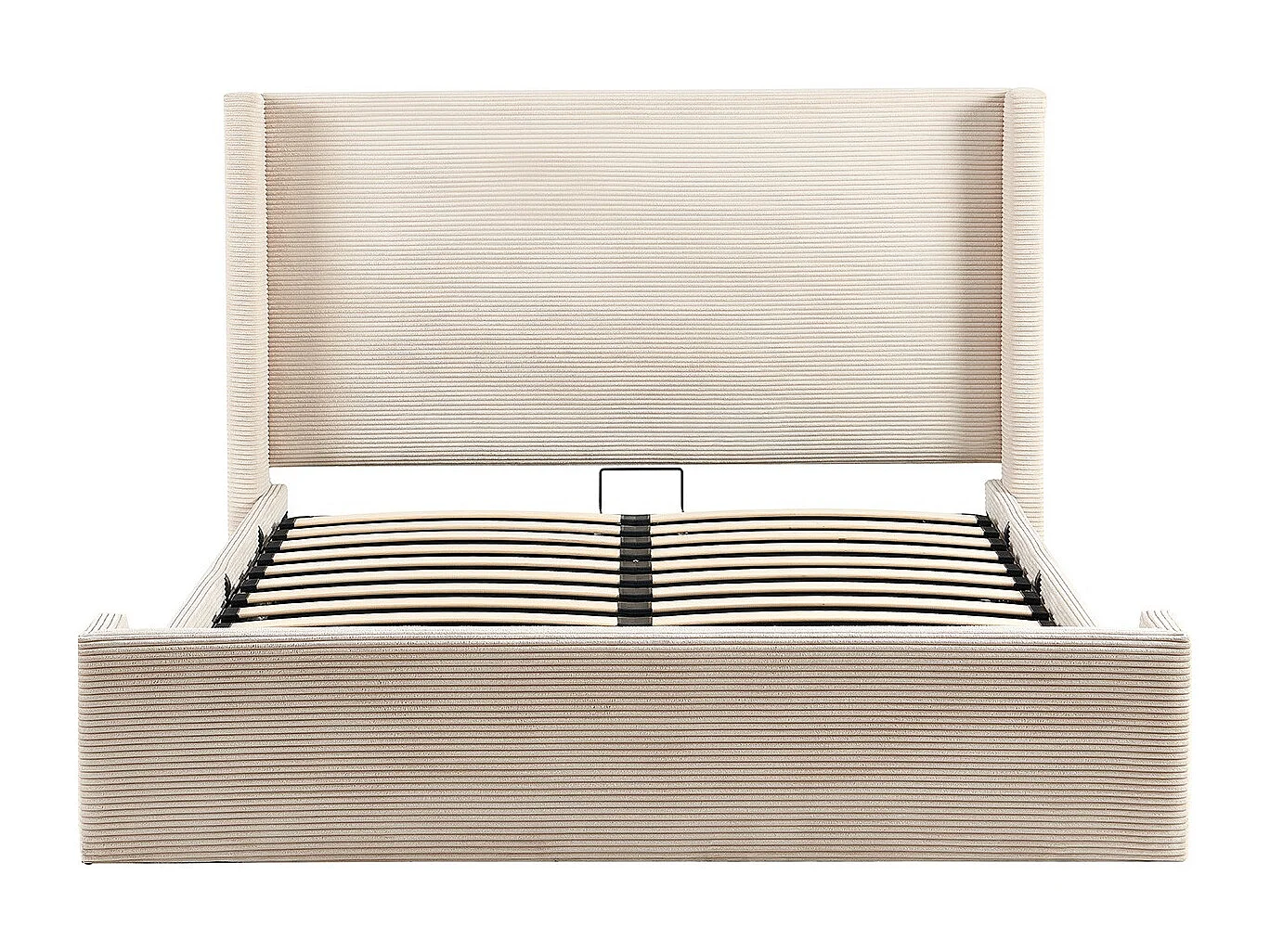 Lit adulte 140x190 cm avec tête de lit matelassée en velours côtelé beige - Frida