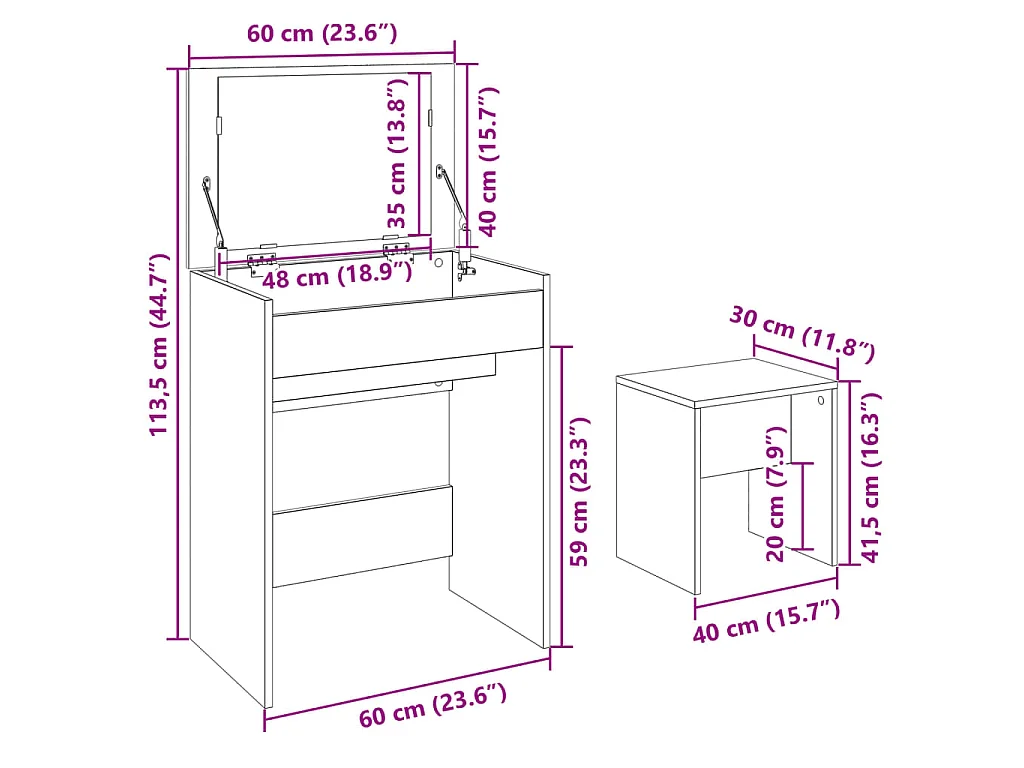 Kaptafel met krukje 60x40x113,5 cm betongrijs