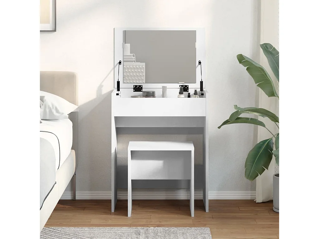 Kaptafel met krukje 60x40x113,5 cm wit