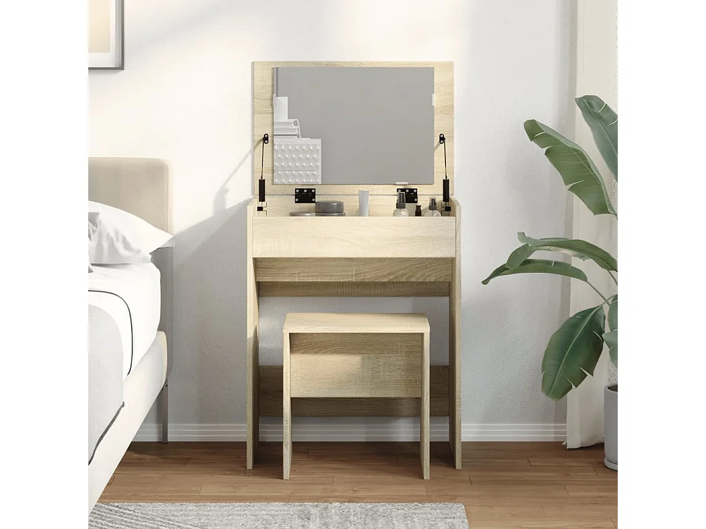 Coiffeuse et tabouret chêne sonoma 60x40x113,5 cm