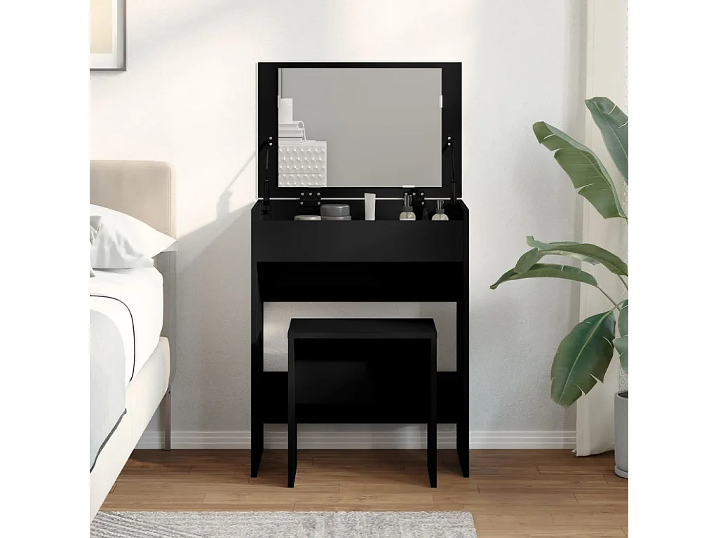 Toeletta e Sgabello Nero 60x40x113,5 cm