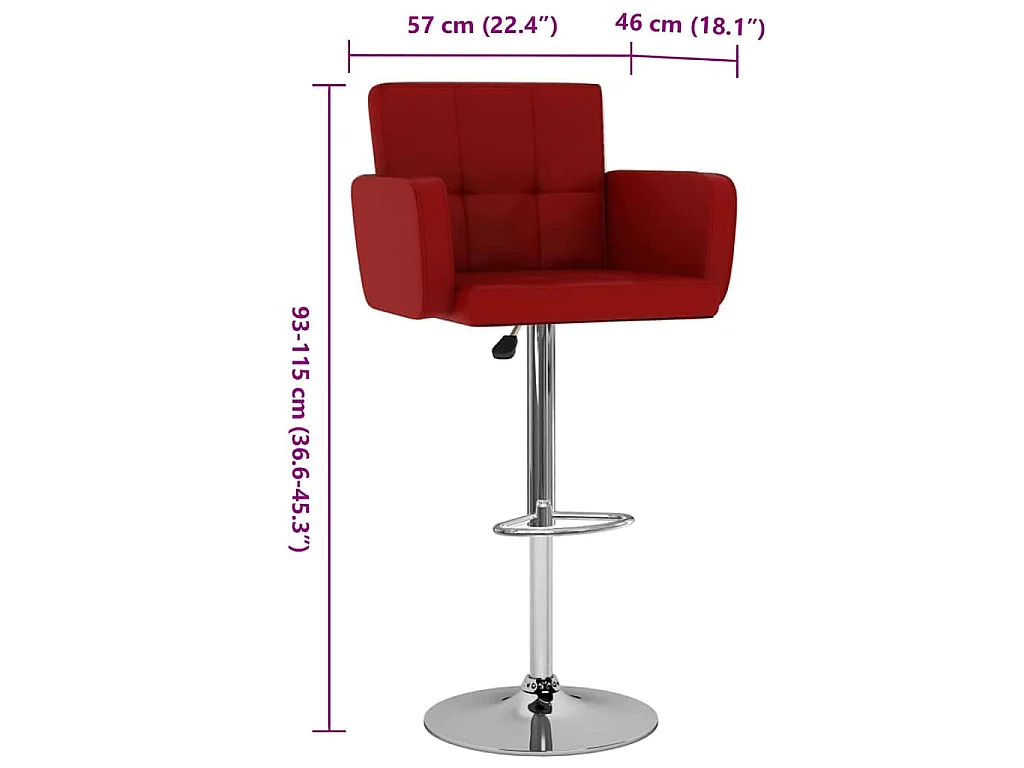 Tabourets de bar lot de 2 rouge bordeaux similicuir