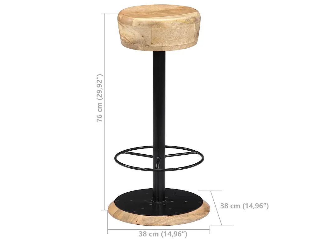 Chaises de bar lot de 2 bois de manguier solide