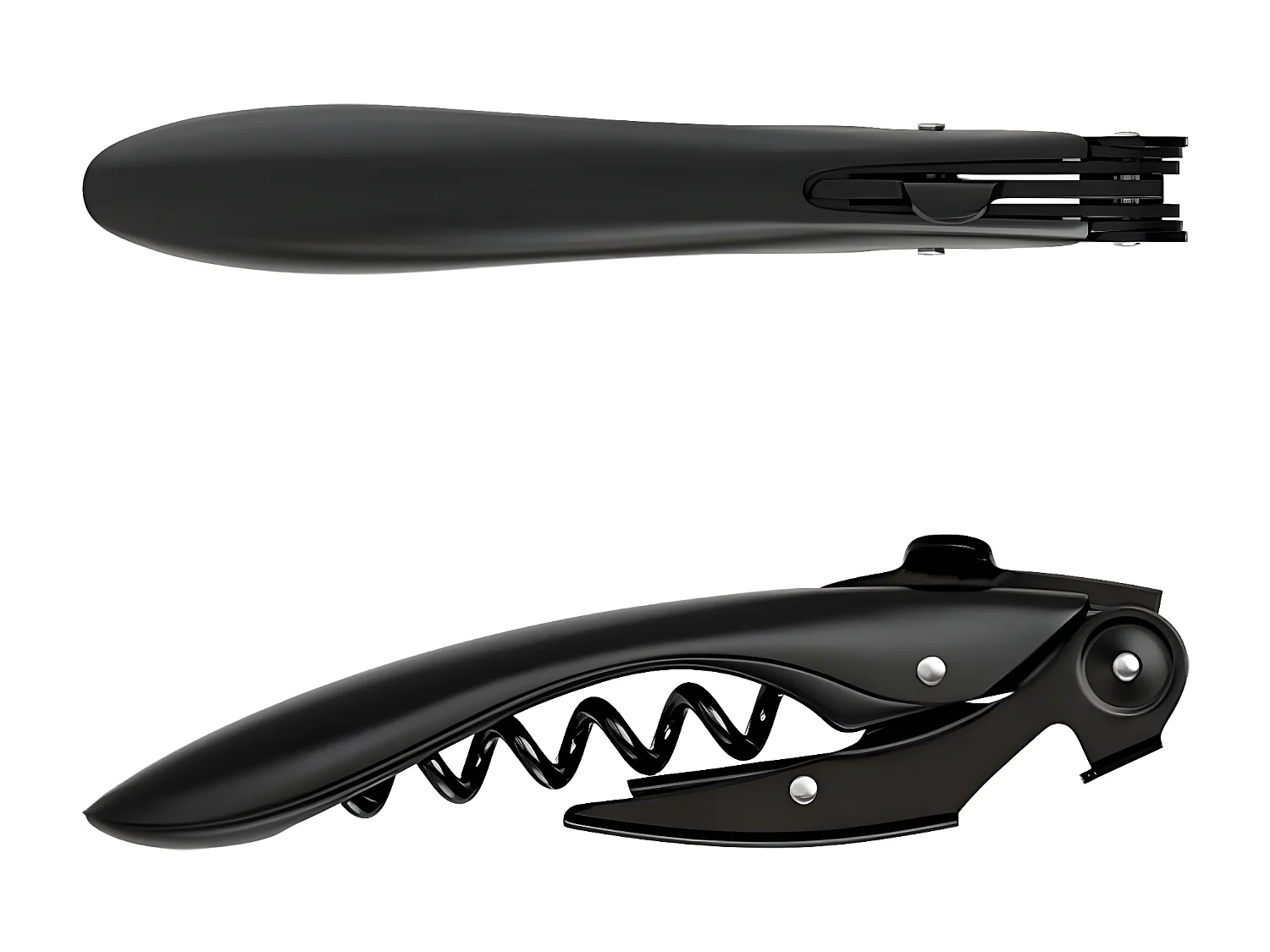 Dubbele hefboom high tech zwarte kurkentrekker met slijtvast tandwiel en teflon spiraal