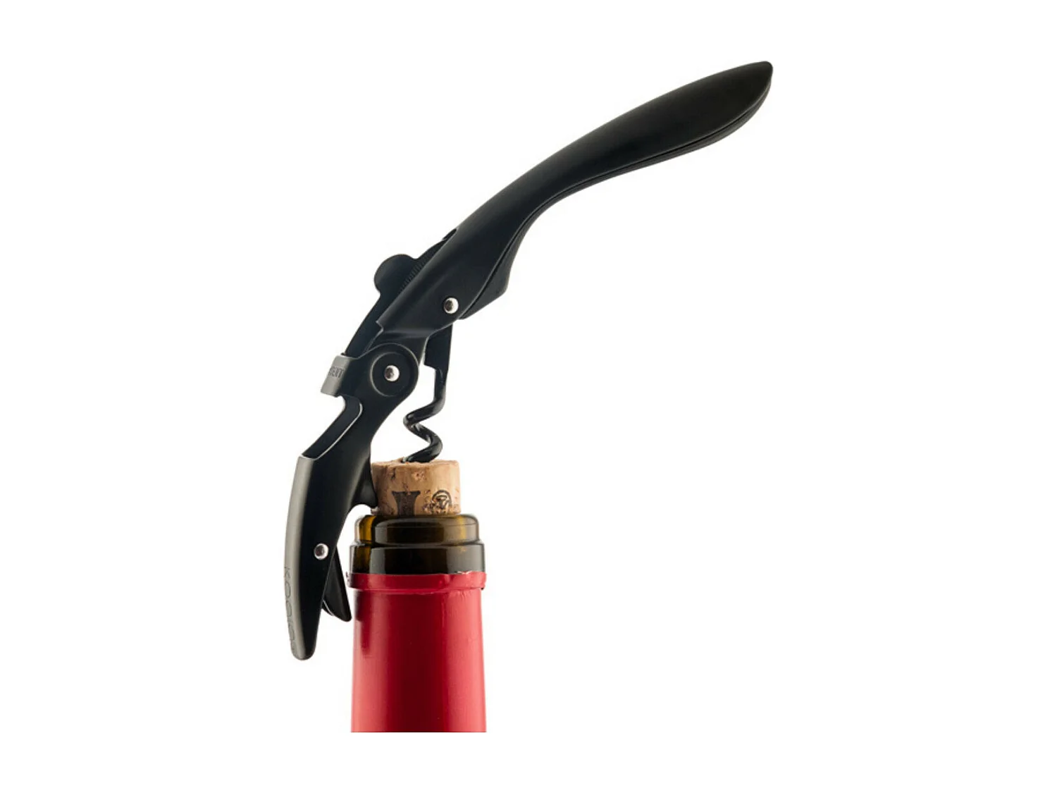 Dubbele hefboom high tech zwarte kurkentrekker met slijtvast tandwiel en teflon spiraal