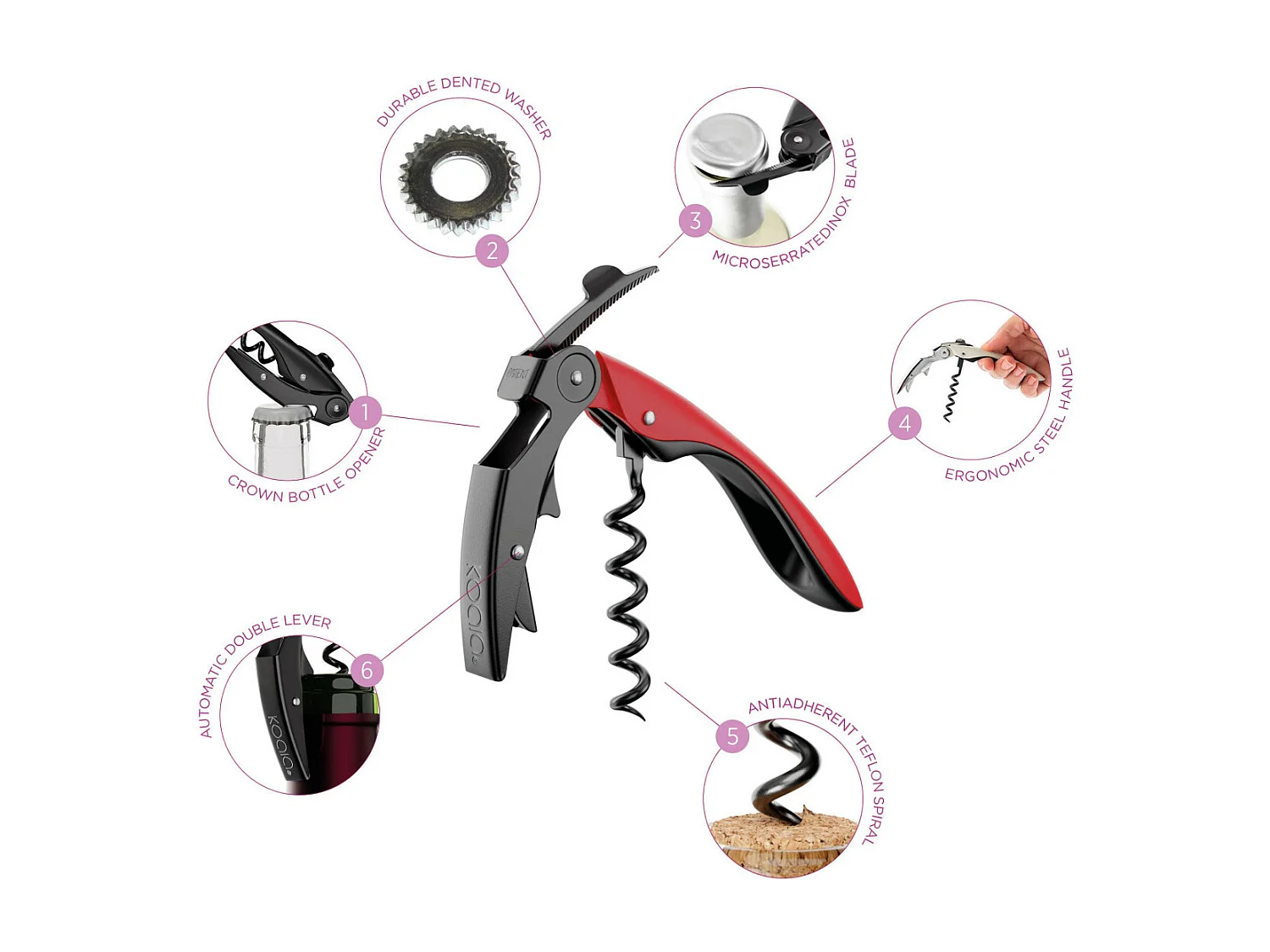 Pop - Tire-bouchon double levier high tech Rouge