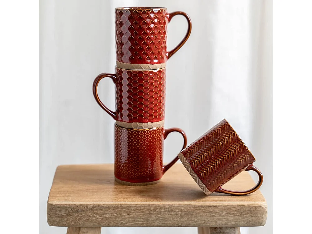 Coffret de 4 mugs Jaspe Rouge 35 cl