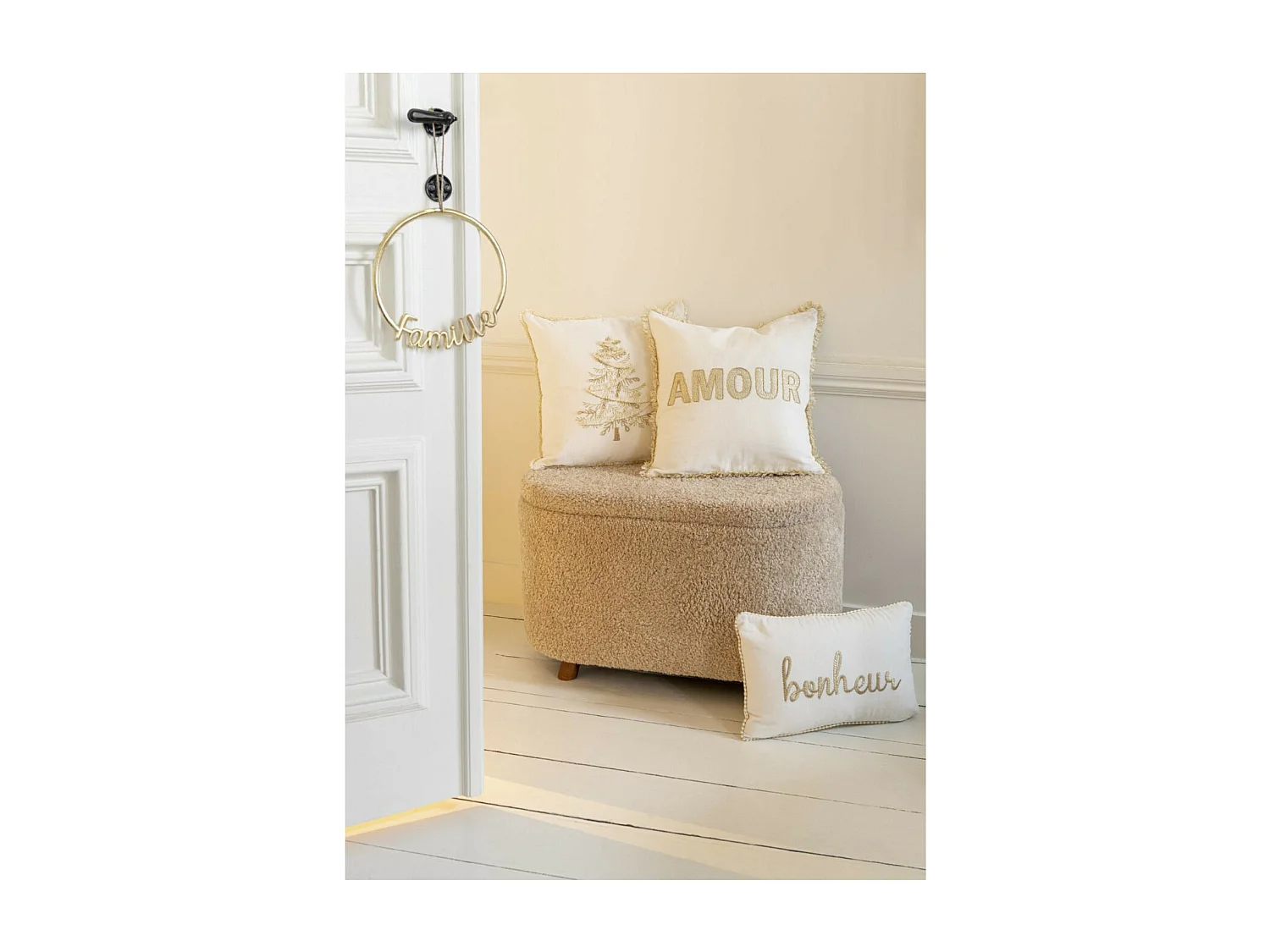 Pouf & Coffre de Rangement "Teddy" 80cm Beige
