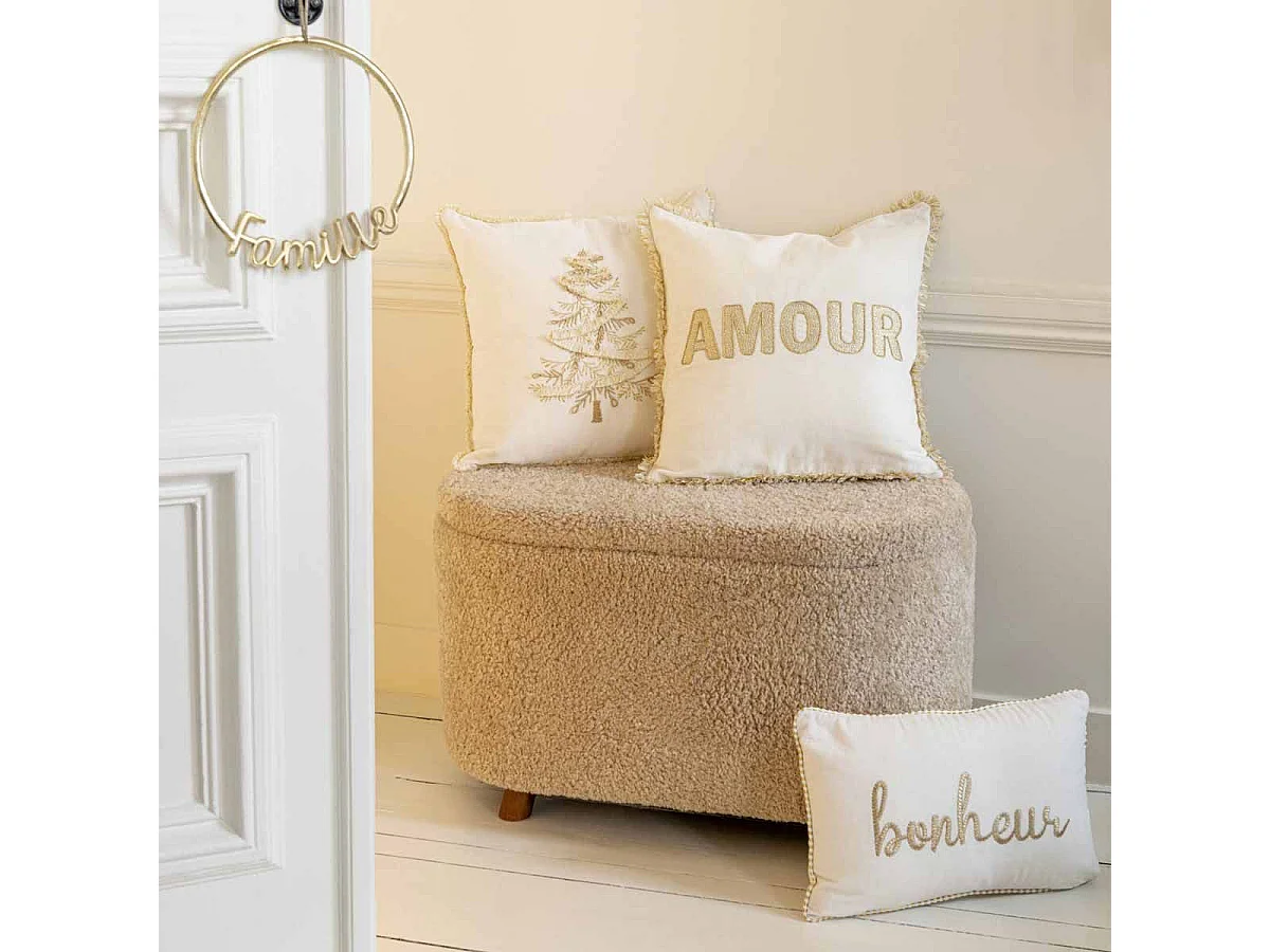 Pouf & Coffre de Rangement "Teddy" 80cm Beige