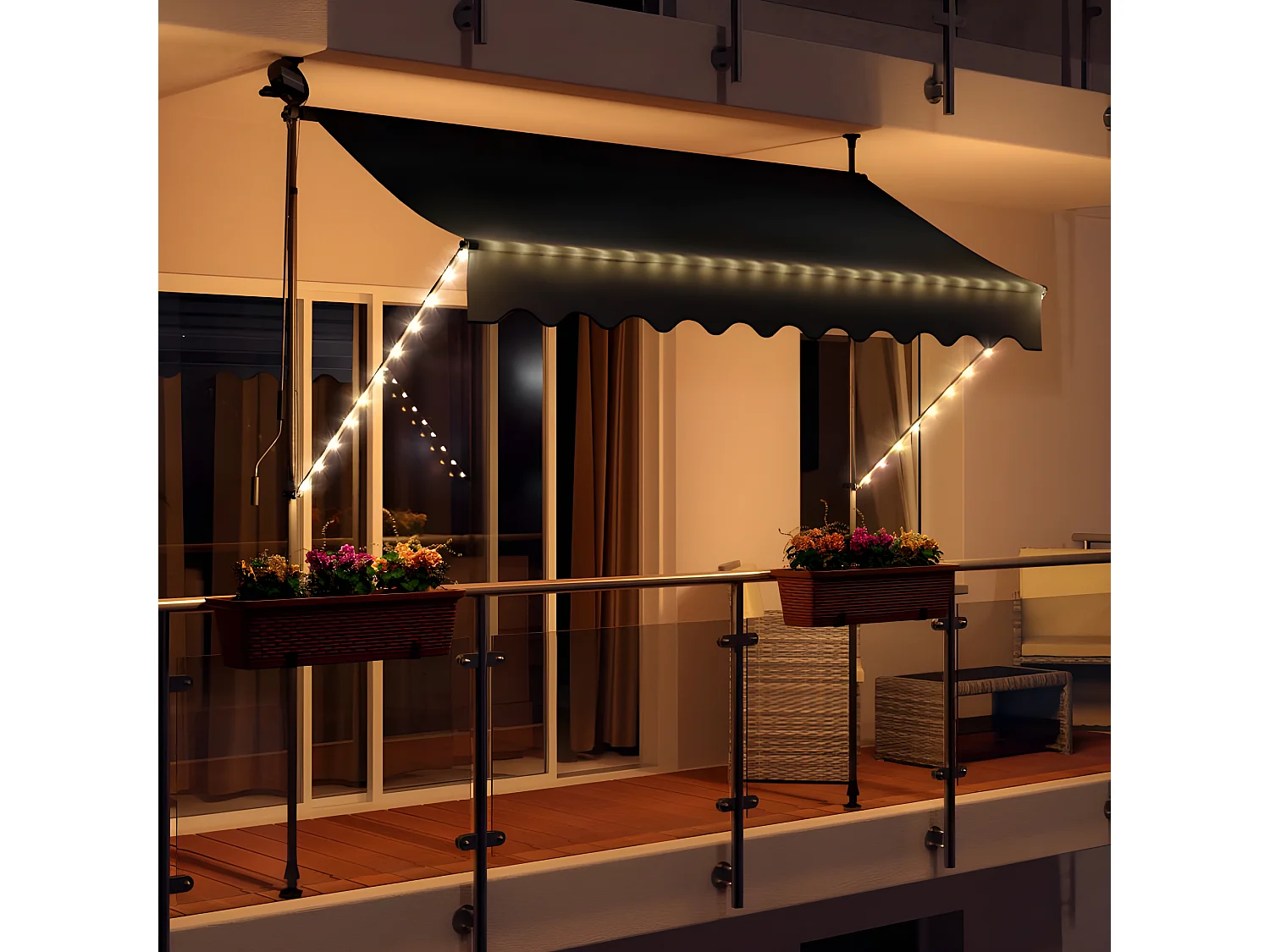 Store banne 300x150 cm avec éclairage led et manivelle