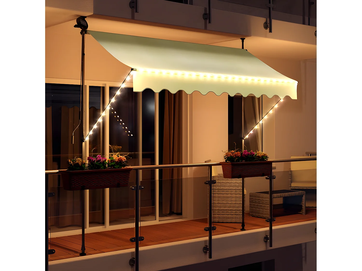 Store banne 250x150 cm avec éclairage led et manivelle