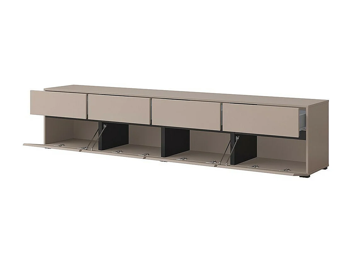 Meuble TV XL coloris beige et noir 225cm collection HAVANA. Meuble design avec 4 portes et 4 tiroirs.