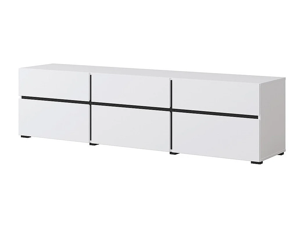 Meuble TV 180cm coloris blanc et noir collection HAVANA. Meuble design avec 3 portes et 3 tiroirs.