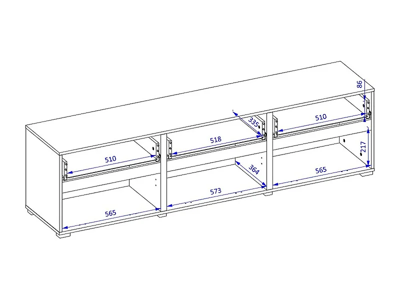 TV-Möbel 180 cm in Weiß und Schwarz, Kollektion HAVANA. Designer-Möbel mit 3 Türen und 3 Schubladen.