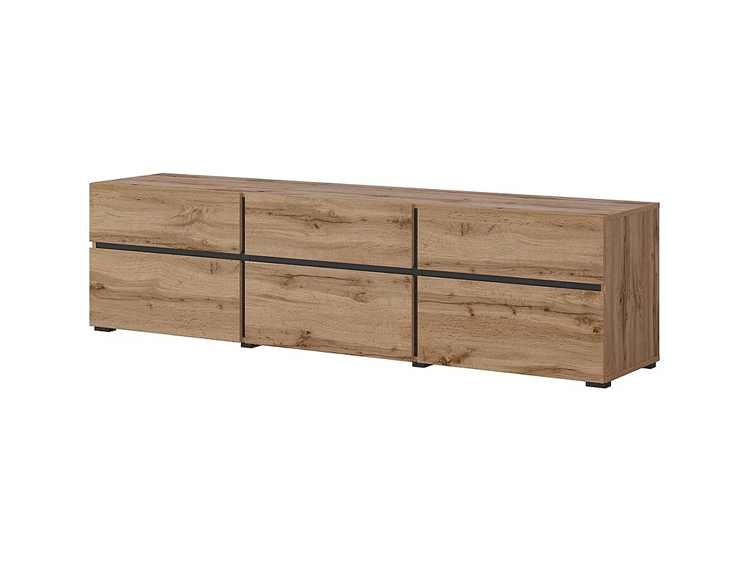 TV-meubel 180cm in eiken en zwart kleur uit de HAVANA collectie. Design meubel met 3 deuren en 3 laden.
