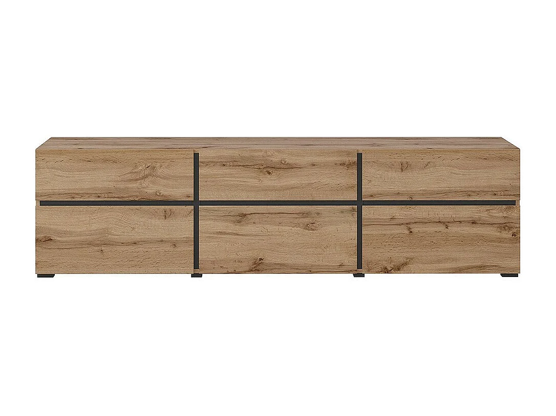 Meuble TV 180cm coloris chêne et noir collection HAVANA. Meuble design avec 3 portes et 3 tiroirs.