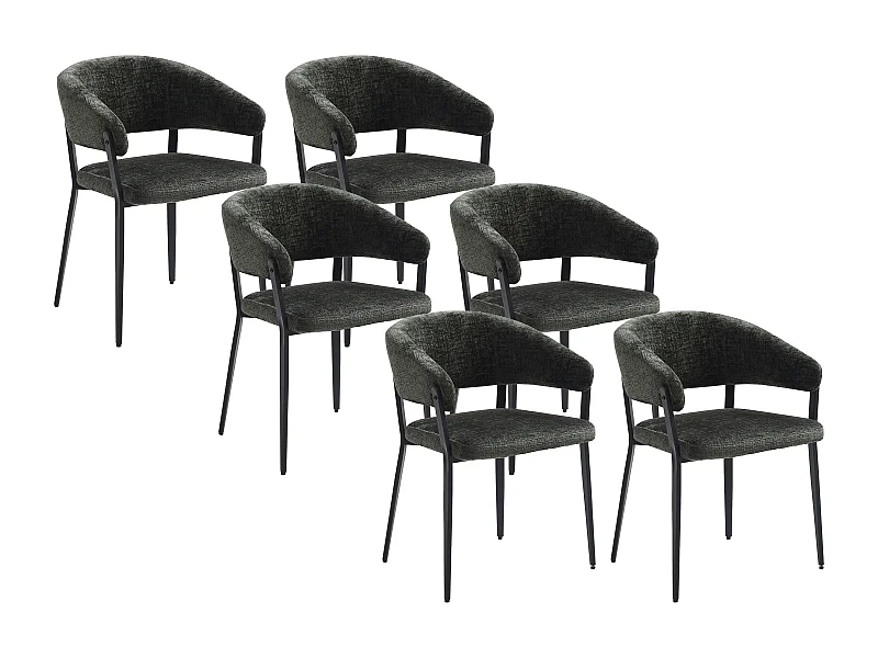 Lot de 6 chaises avec accoudoirs en tissu et métal noir - Vert - AVRELA