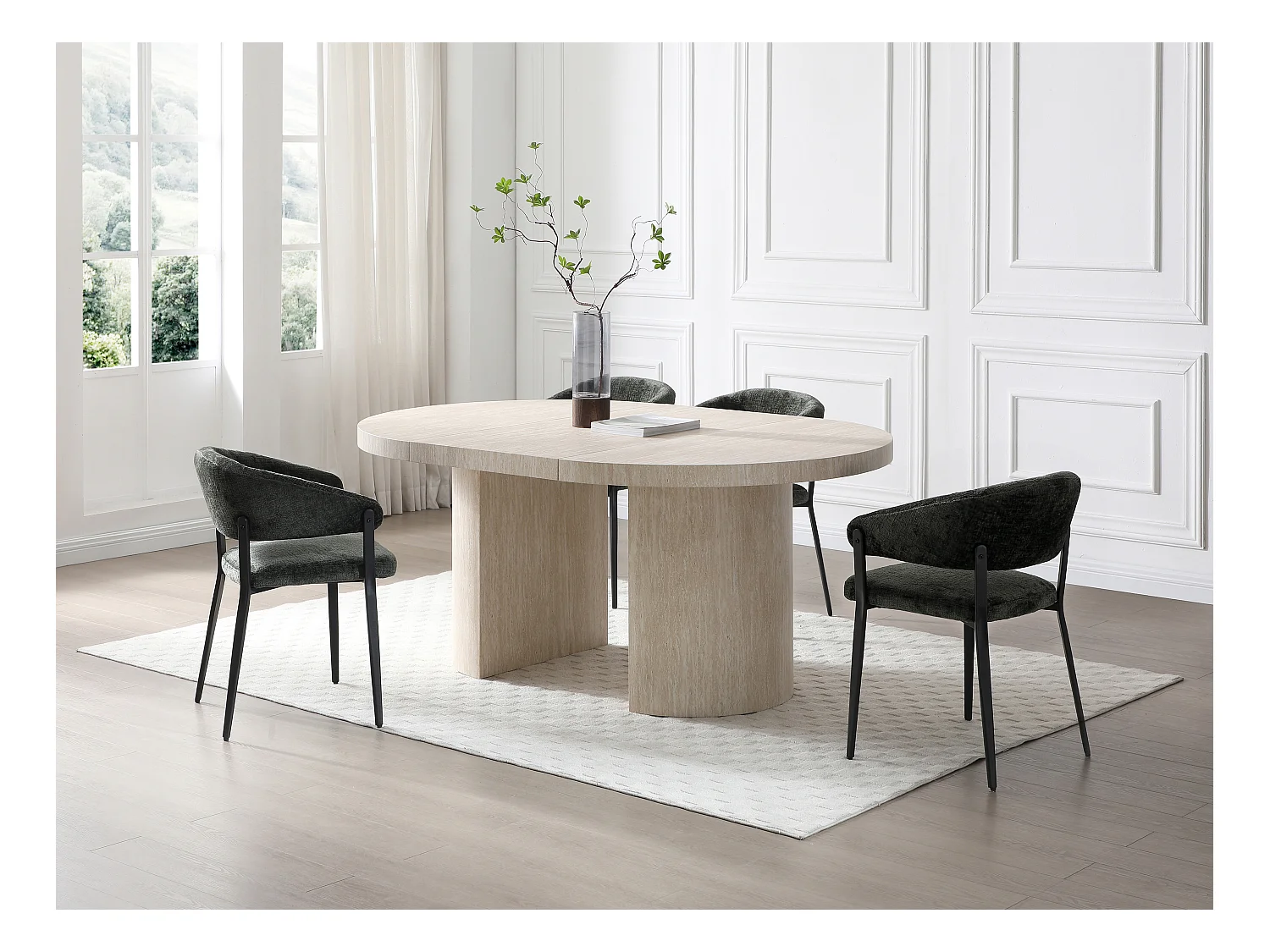 Lot de 6 chaises avec accoudoirs en tissu et métal noir - Vert - AVRELA