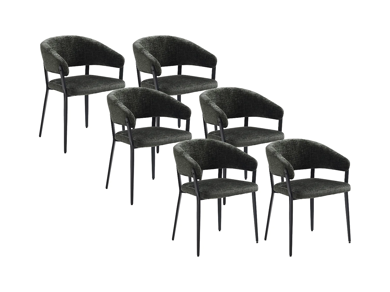 Set van 6 stoelen met armleuningen van stof en zwart metaal - Groen - AVRELA