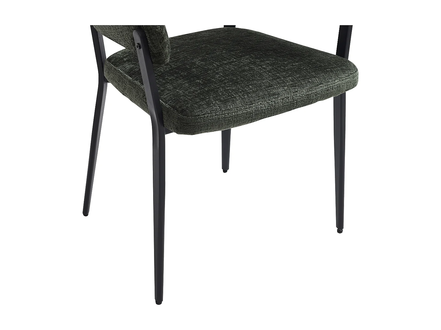 Conjunto de 6 cadeiras com apoio de braços em tecido e metal preto, cor verde - AVRELA