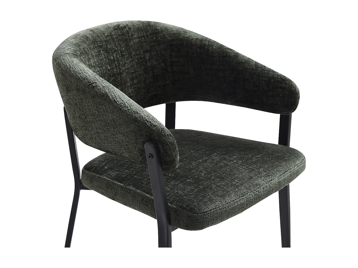 Conjunto de 6 cadeiras com apoio de braços em tecido e metal preto, cor verde - AVRELA