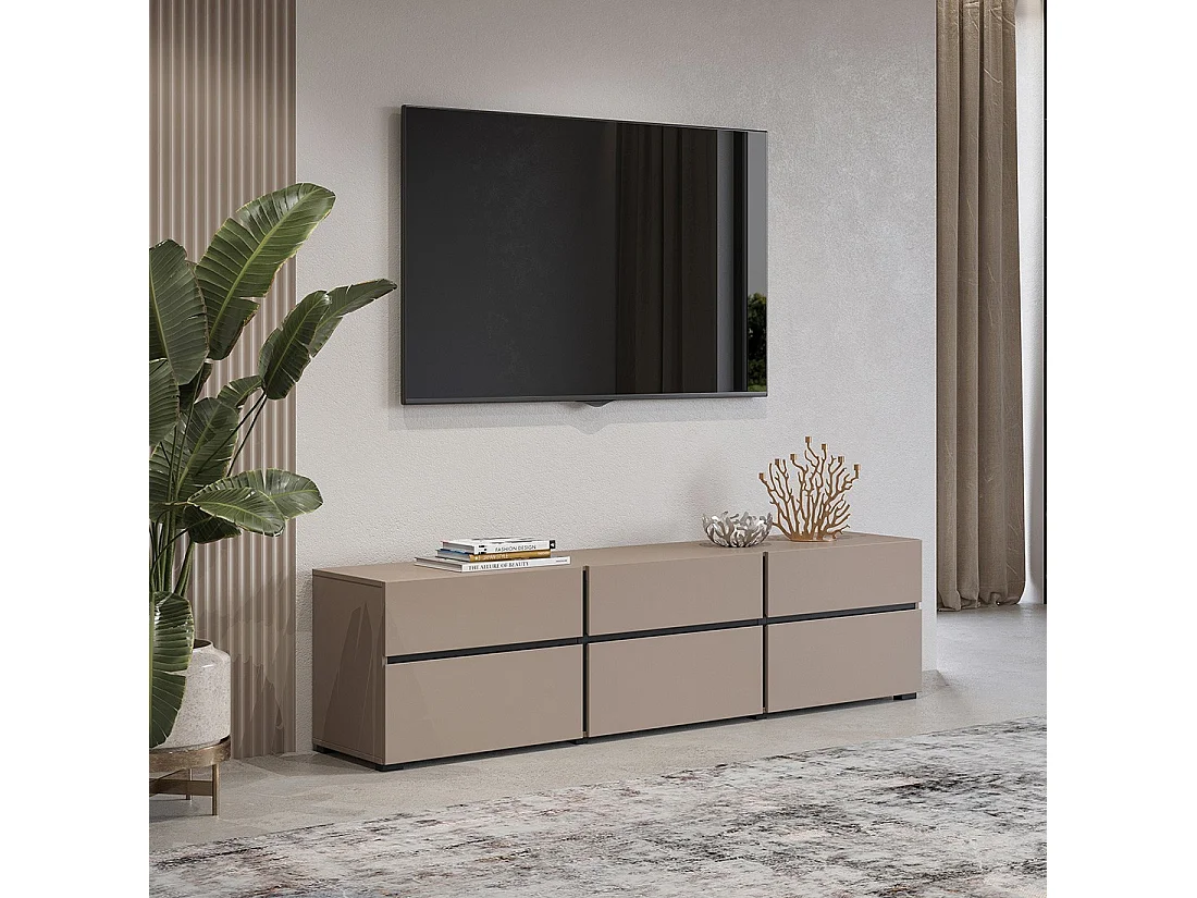 TV-meubel 180cm kleur beige en zwart collectie HAVANA. Design meubel met 3 deuren en 3 laden.