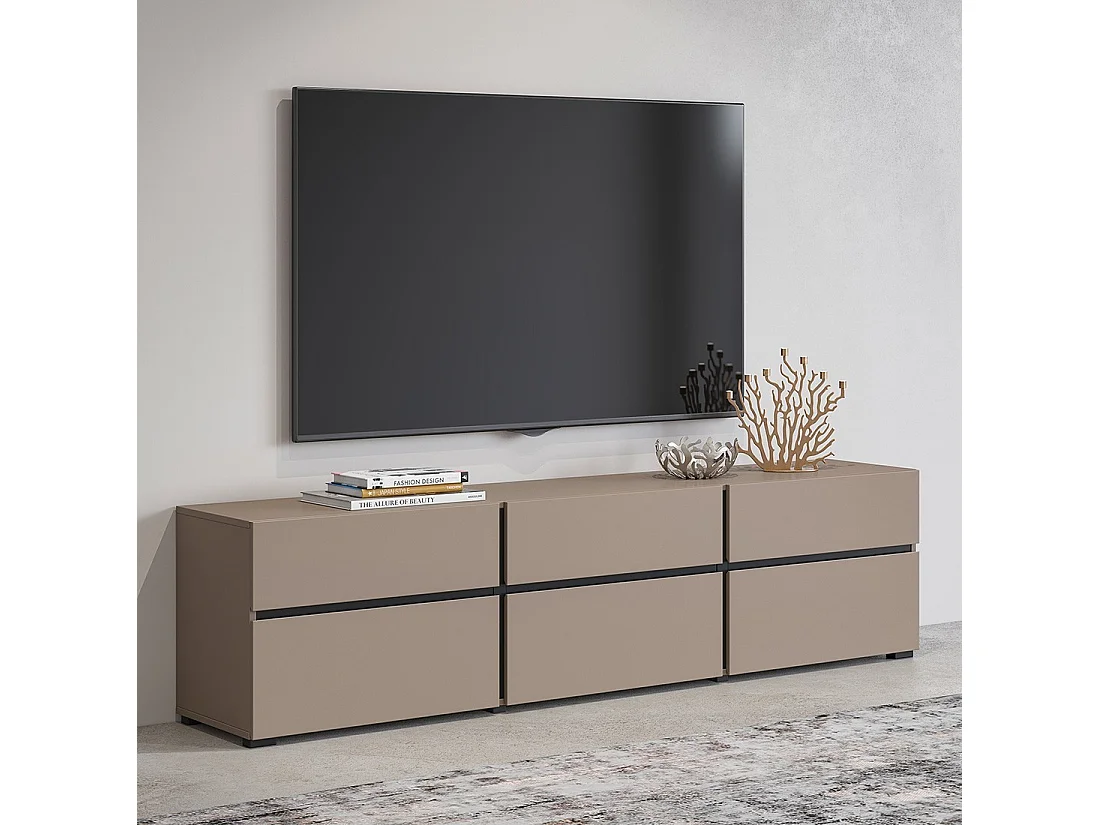 TV-meubel 180cm kleur beige en zwart collectie HAVANA. Design meubel met 3 deuren en 3 laden.