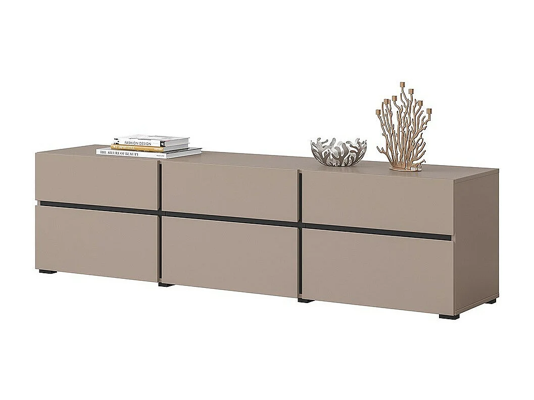 TV-meubel 180cm kleur beige en zwart collectie HAVANA. Design meubel met 3 deuren en 3 laden.