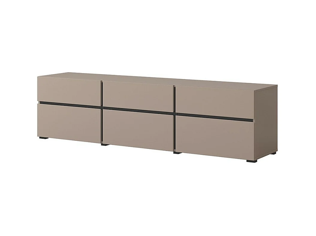 Meuble TV 180cm coloris beige et noir collection HAVANA. Meuble design avec 3 portes et 3 tiroirs.