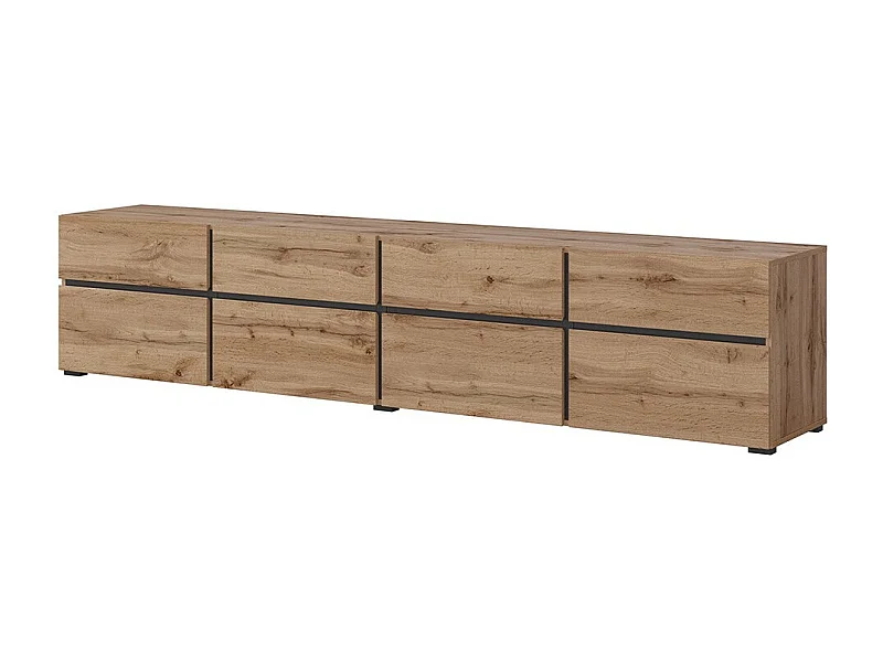 TV-meubel XL in eiken en zwart kleur 225cm collectie HAVANA. Designmeubel met 4 deuren en 4 laden.