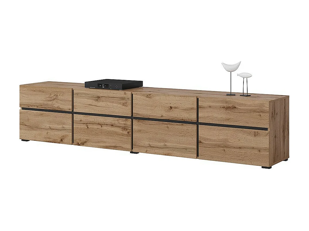 TV-meubel XL in eiken en zwart kleur 225cm collectie HAVANA. Designmeubel met 4 deuren en 4 laden.