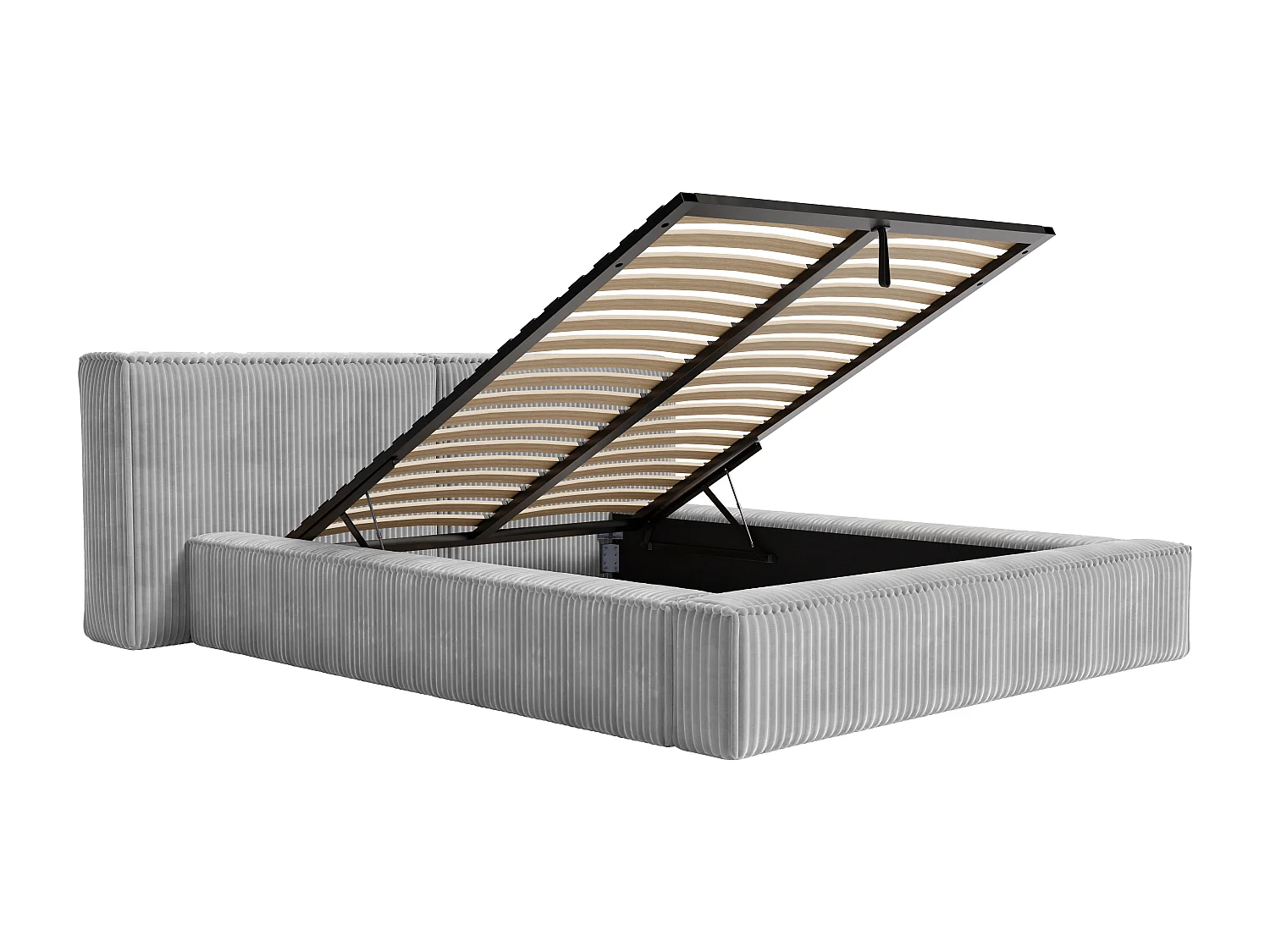 Bed met opbergruimte 140 x 190 cm - Ribfluweel met brede ribbels - Lichtgrijs + matras - TIMANO van Pascal Morabito