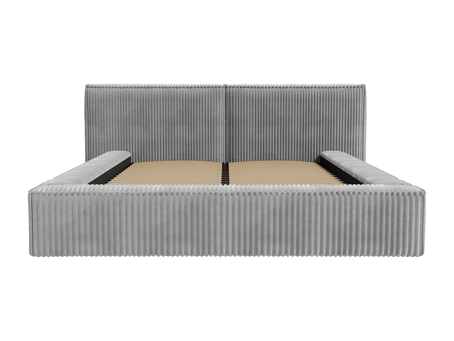 Lit coffre 140 x 190 cm - Velours côtelé grosses côtes - Gris clair + Matelas - TIMANO de Pascal Morabito