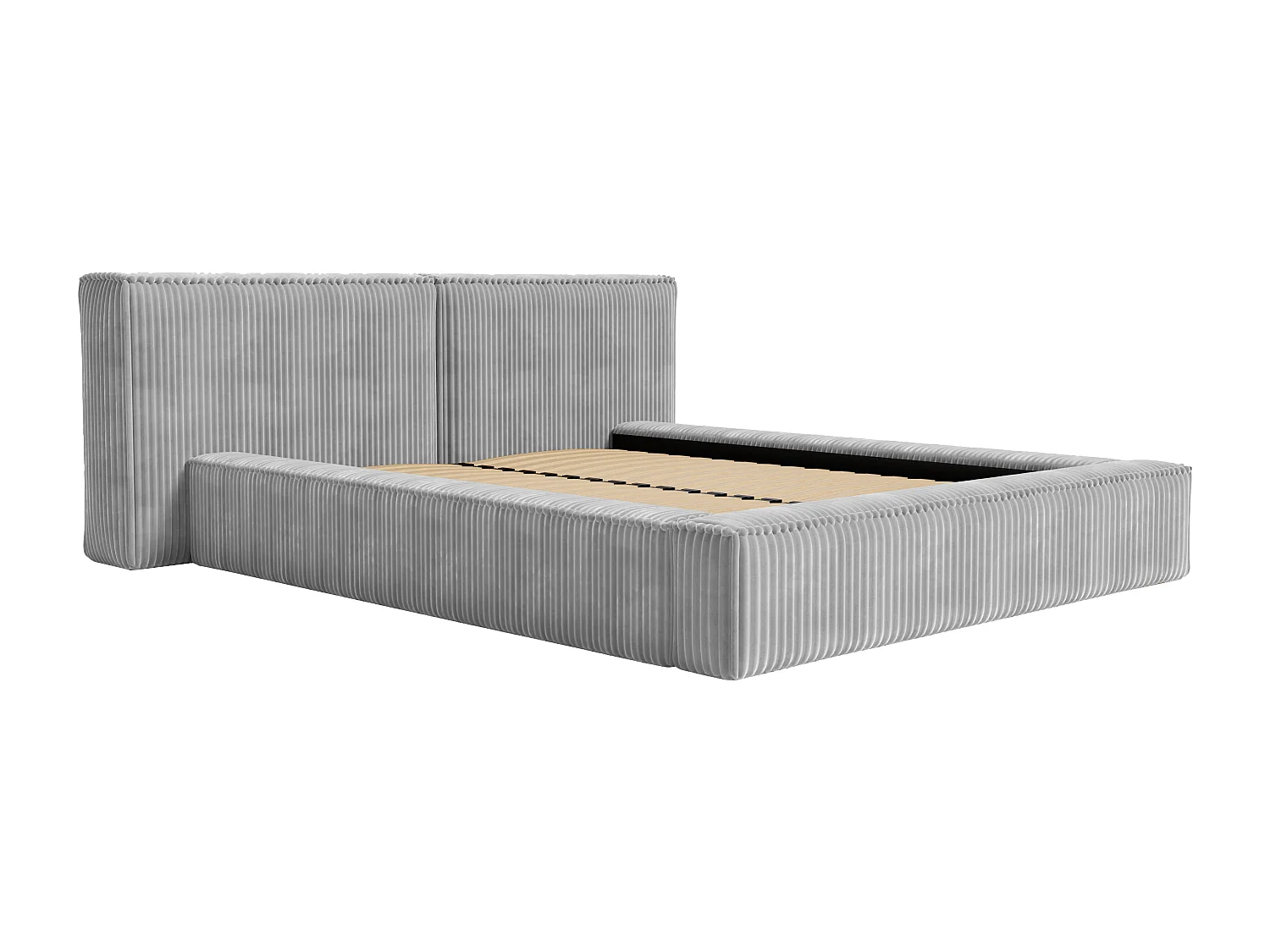 Bett mit Bettkasten + Matratze - 160 x 200 cm - Grob gerippter Cord - Hellgrau - TIMANO von Pascal Morabito