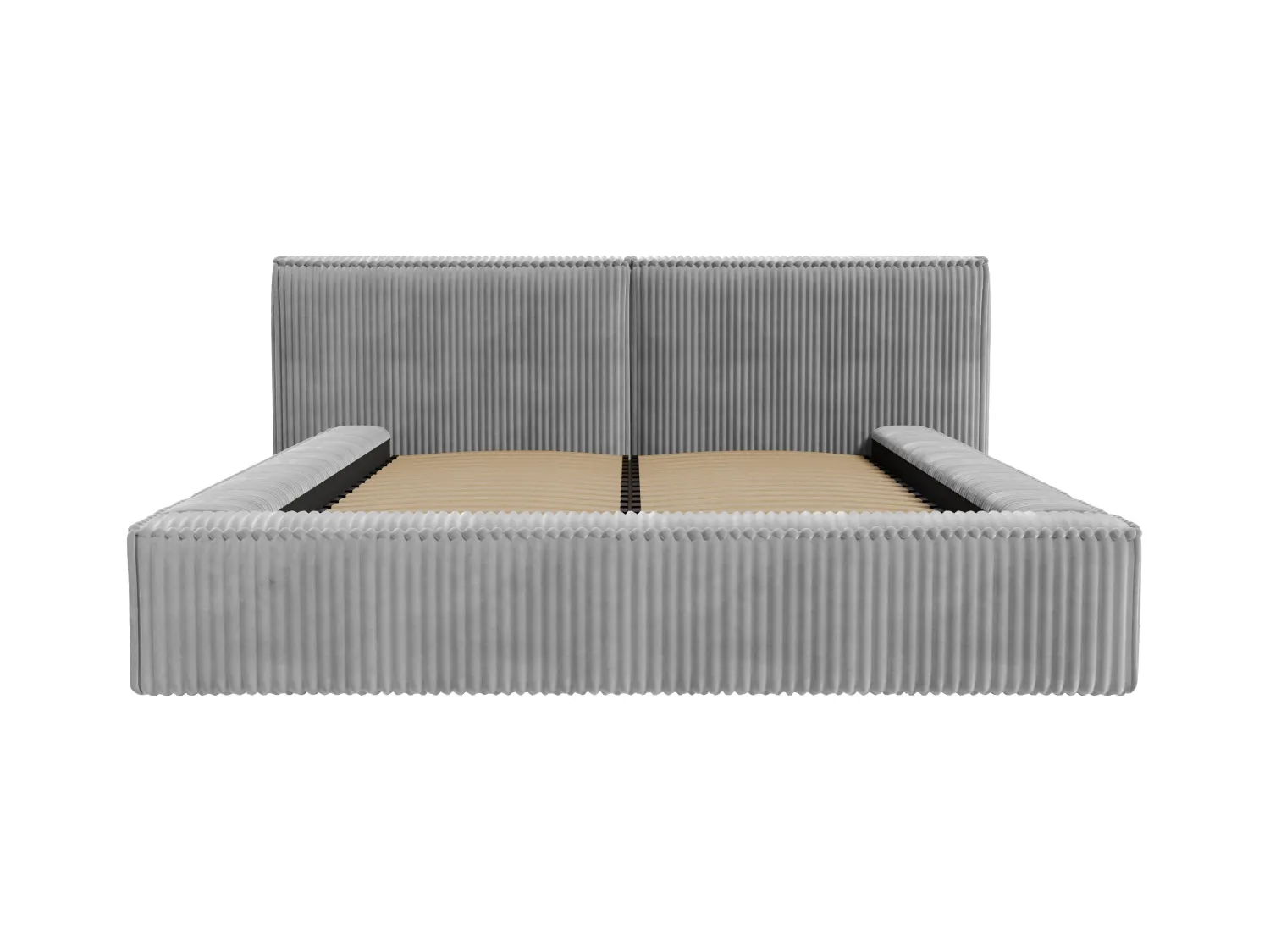 Sengottilfægte boxseng 180 x 200 cm - Bredribbet velour med groft mønster - Lysegrå + Madras - Velour med bred skulpturer - Madras - TIMANO fra Pascal Morabito