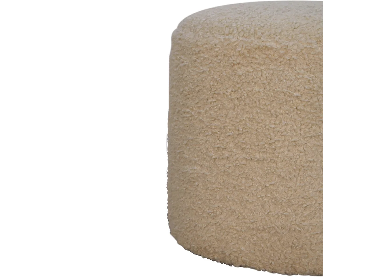 Runder Pouf Artisan Furniture aus cremefarbenem Bouclé, Fußstütze, braun