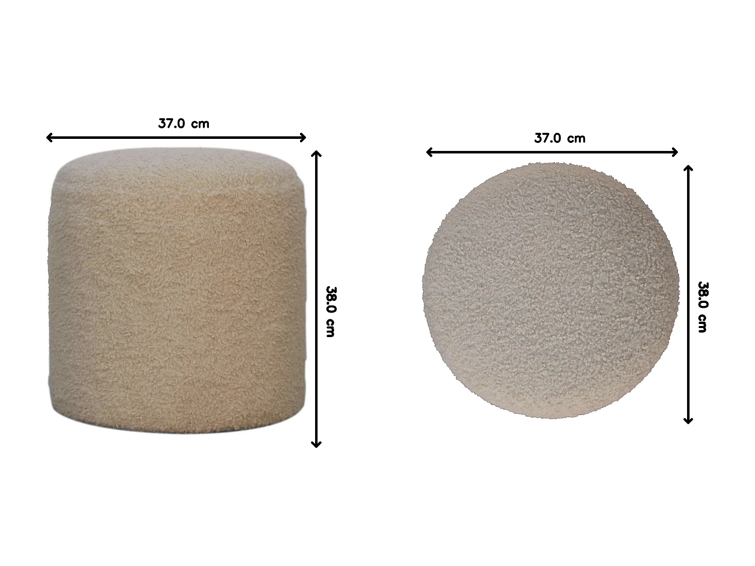 Runder Pouf Artisan Furniture aus cremefarbenem Bouclé, Fußstütze, braun