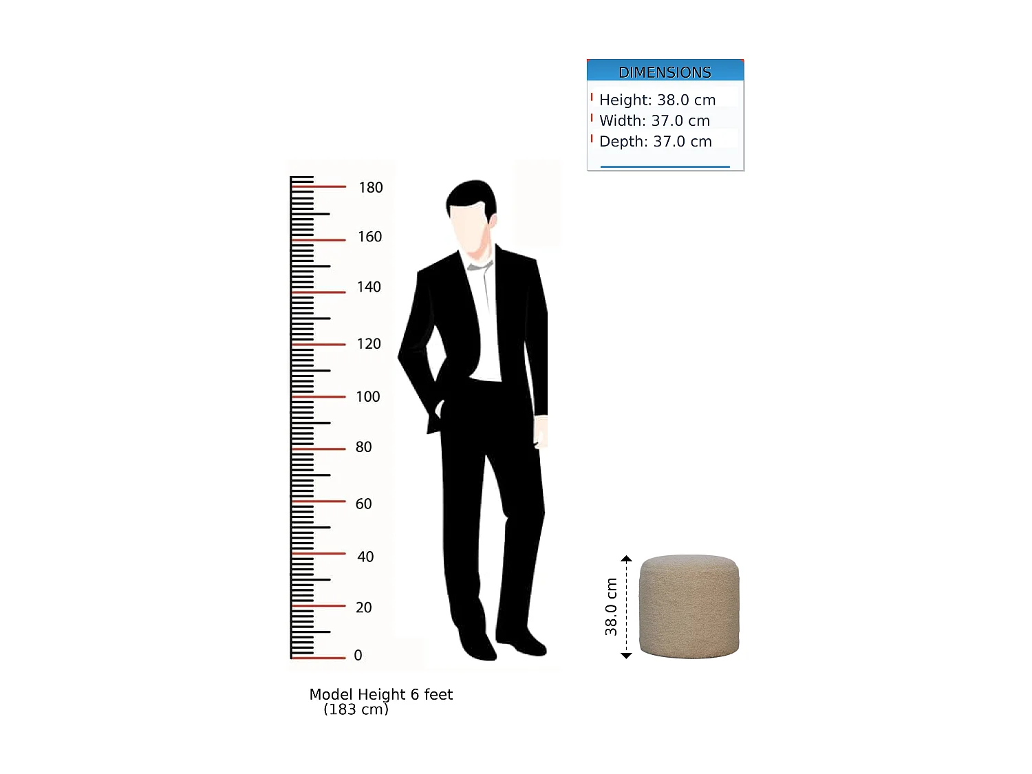 Runder Pouf Artisan Furniture aus cremefarbenem Bouclé, Fußstütze, braun