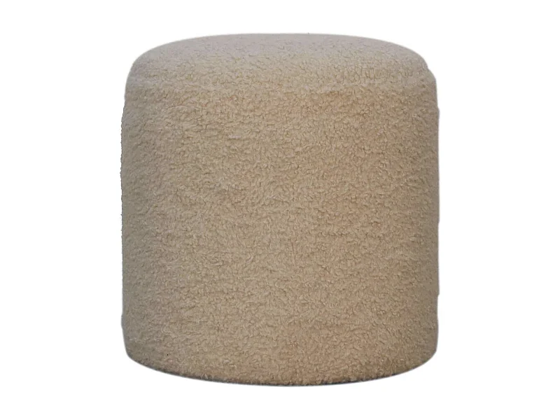 Pouf rond en bouclé crème Artisan Furniture, repose-pieds, marron